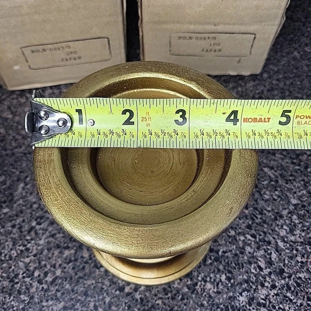VINTAGE Japan Ceramic Gold 3 Sized Candle Holders Mid Century Modern w/ Box (2)